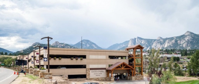 Timber frame stair tower and porte cochere in Estes Park CO
