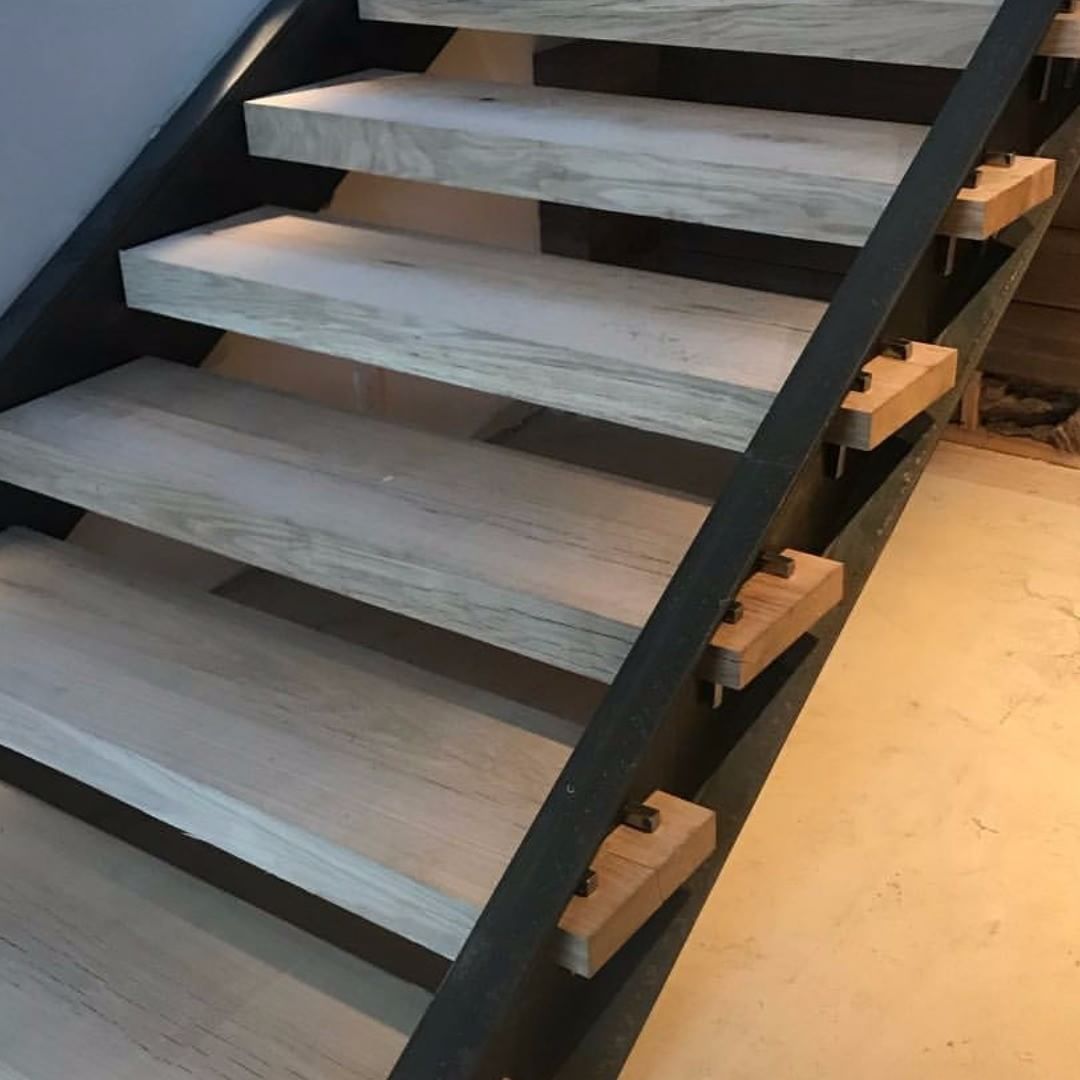 White oak stair treads installed