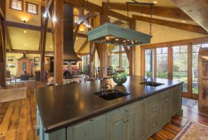 timber frame view from the kitchen